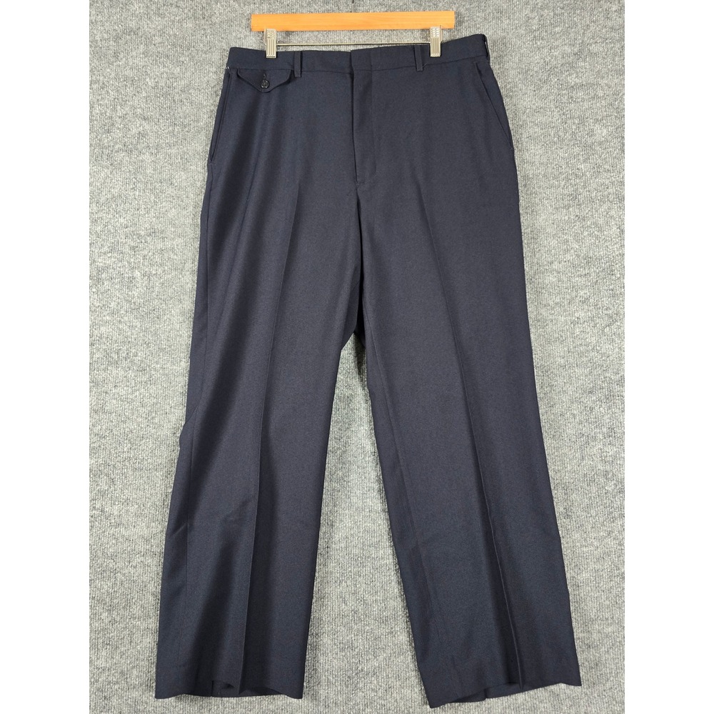Haggar Mens Navy Blue Wool Blend Dress Pants Size 36x29 Pleated Front